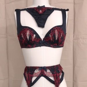 Agent Provocateur Fairly New Three Piece Lingerie Bra/ Thong/ Spender Womens Set